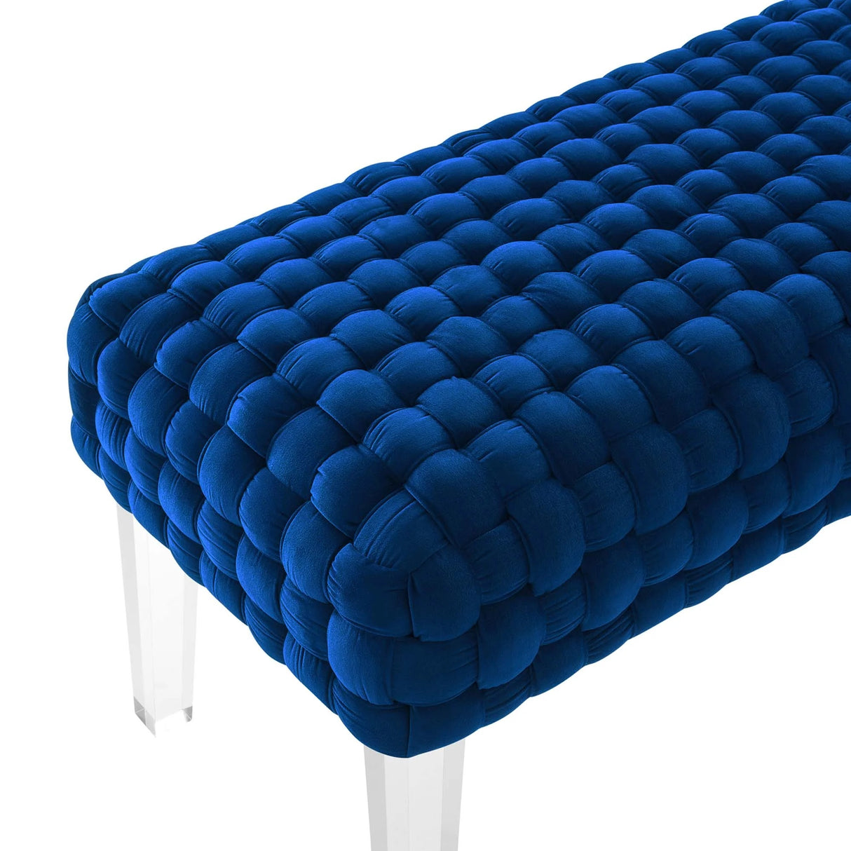 Woven Velvet Bench Ottoman with Acrylic Legs – 50 Inch