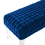 Woven Velvet Bench Ottoman with Acrylic Legs – 50 Inch