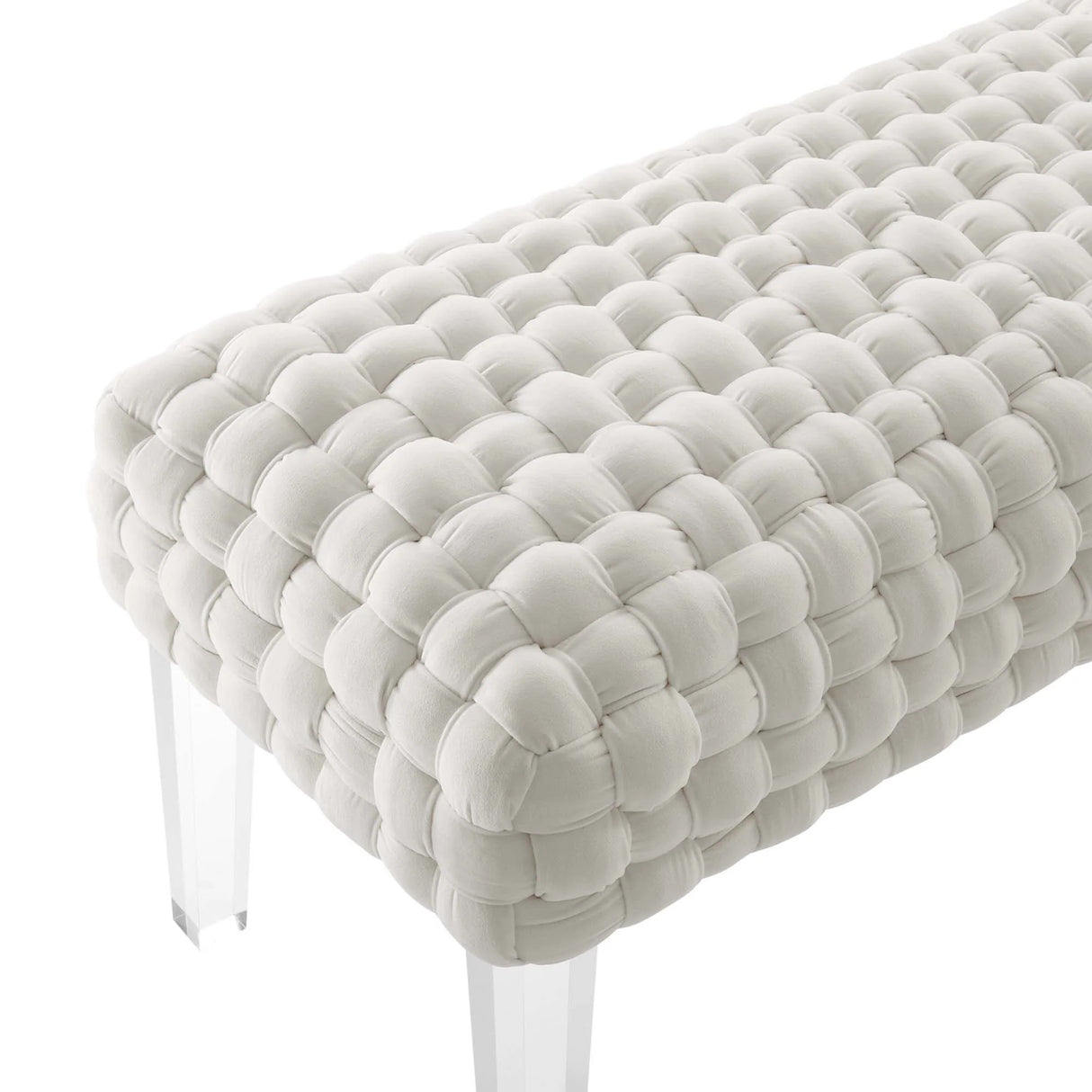 Woven Velvet Bench Ottoman with Acrylic Legs – 50 Inch