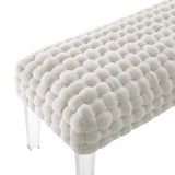 Woven Velvet Bench Ottoman with Acrylic Legs – 50 Inch