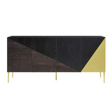 Geometric Wood Sideboard Storage Cabinet with Metal Legs – Oak Finish 68 Inch