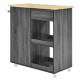 Modern Rolling Kitchen Cart with Rubberwood Top and Towel Bar – 34 Inch