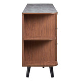 Open Display Sideboard Storage Cabinet with Drawers – Wood Grain Stone Top 63 Inch