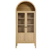 Modern Wood Grain Arched Tall Storage Display Cabinet – 71 Inch