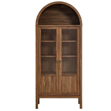 Modern Wood Grain Arched Tall Storage Display Cabinet – 71 Inch