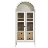 Modern Farmhouse Arched Tall Wood Storage Display Cabinet – Wood Grain 71 Inch