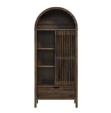 Modern Slatted Sliding Door Arched Tall Storage Cabinet – 71 Inch