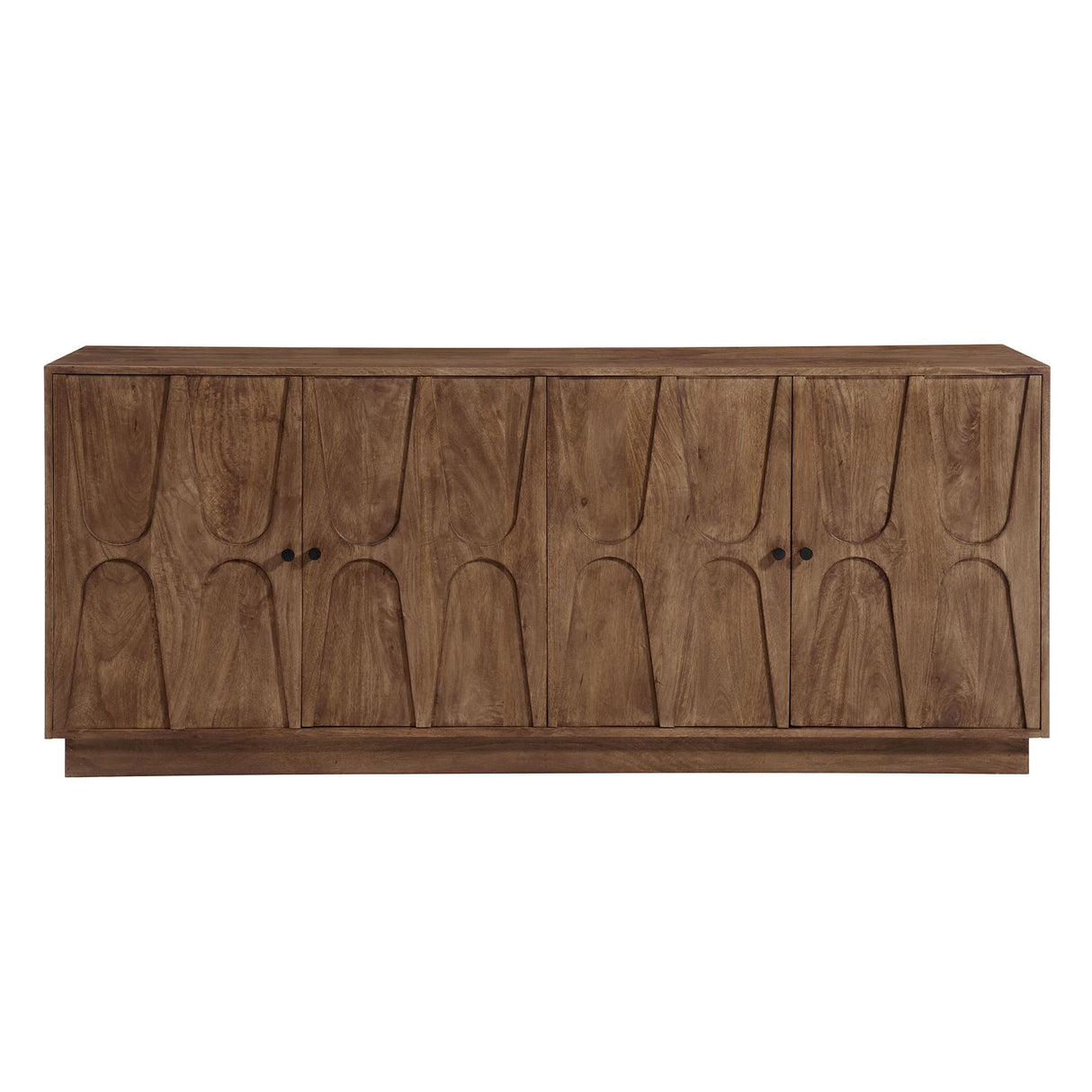 Carved Solid Mango Wood 4 Door Sideboard – Walnut 72 Inch