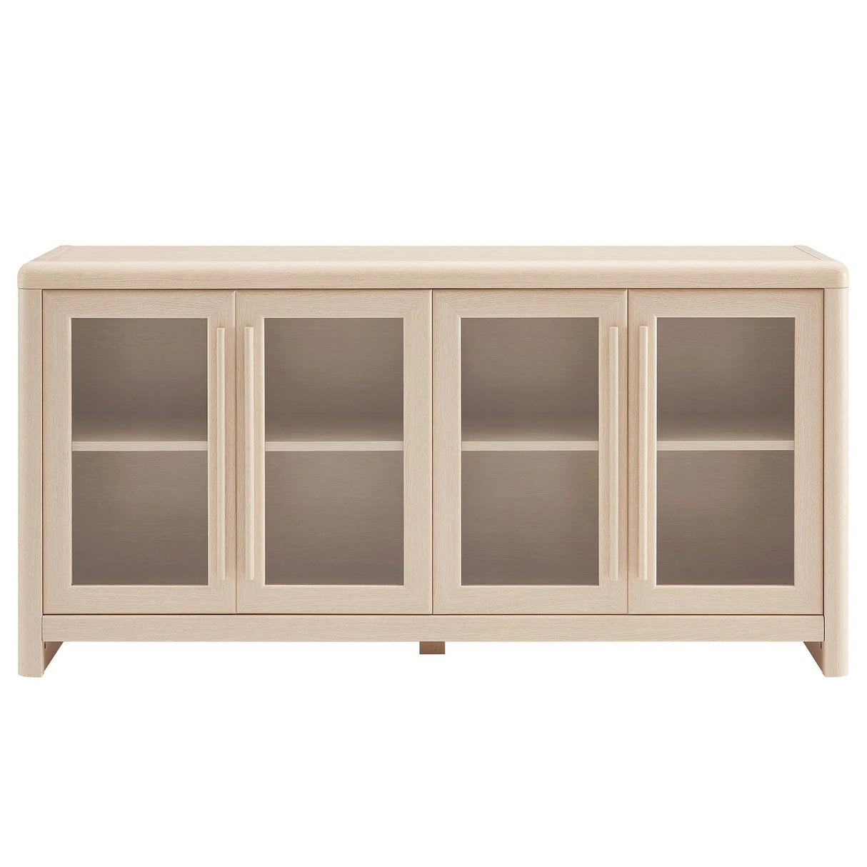 Modern Farmhouse 4-Door Glass Sideboard Storage Cabinet – Wood Grain 63 Inch