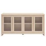 Modern Farmhouse 4-Door Glass Sideboard Storage Cabinet – Wood Grain 63 Inch