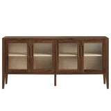 Mid-Century Modern 4-Door Glass Sideboard Storage Cabinet – Walnut 72 Inch