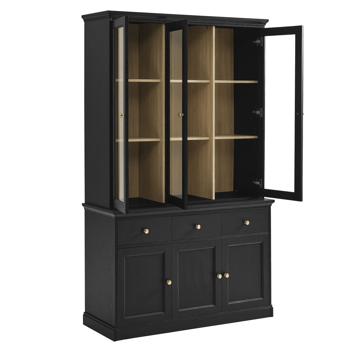 Modern Black Oak Wood Grain 3-Door Large Storage Display Cabinet – 79 Inch