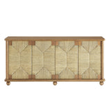 Seagrass Door Sideboard Storage Cabinet – Oak Wood 71 Inch