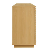 Mid-Century Fluted 4-Door Sideboard Cabinet – Wood Grain 71 Inch