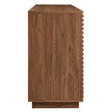 Mid-Century Fluted 4-Door Sideboard Cabinet – Wood Grain 71 Inch