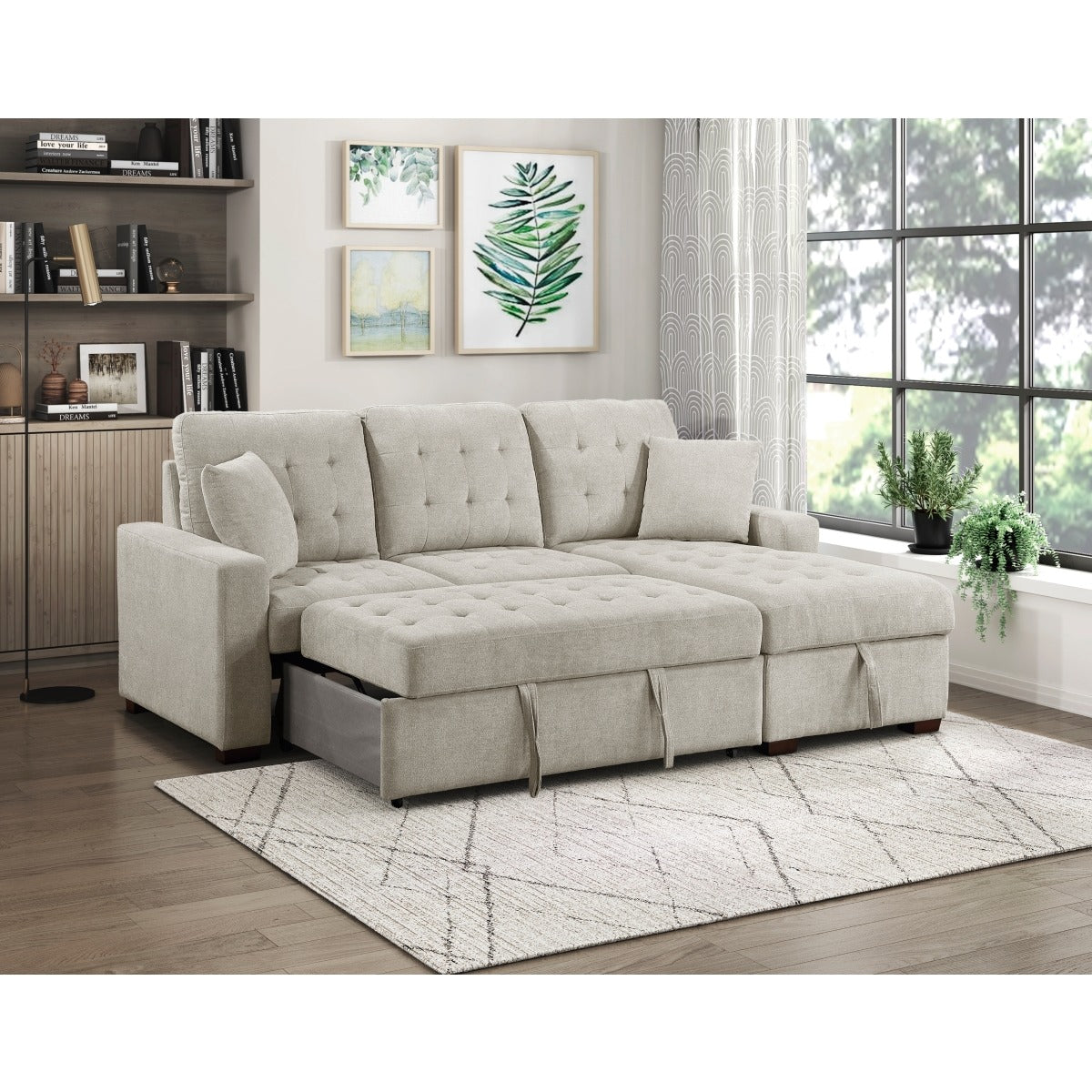 2-Piece Sectional with Right Chaise, Pull-out Bed and Hidden Storage