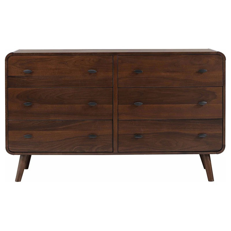 Robyn Dark Walnut 6-Drawer Mid-Century Modern Dresser