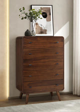 Robyn Dark Walnut 5-Drawer Mid-Century Chest