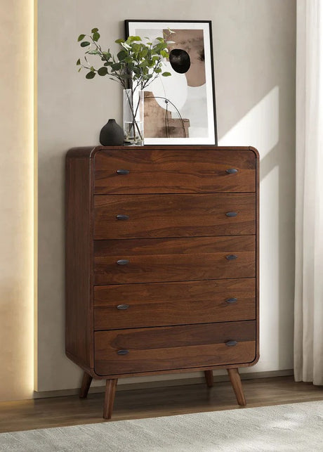 Robyn Dark Walnut 5-Drawer Mid-Century Chest