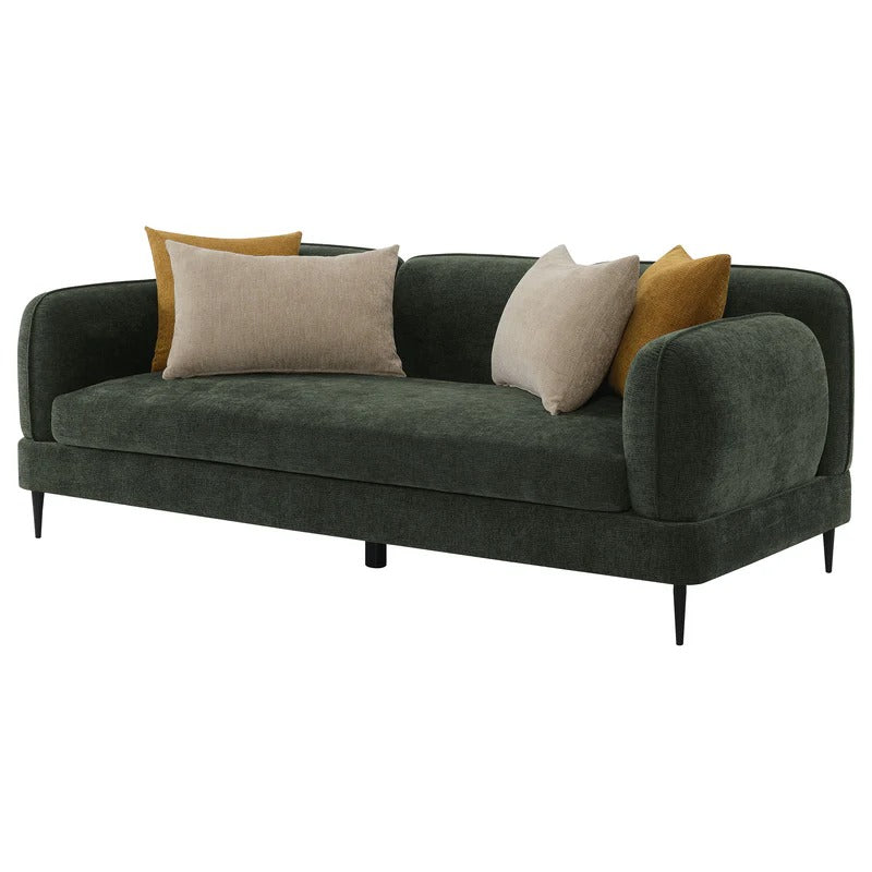 Jade Chenille Track Arm Sofa Green with Accent Pillows