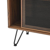 Industrial Metal Mesh 3-Door Sideboard – Wood Grain 59 Inch