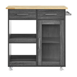 Modern Rolling Kitchen Cart with Rubberwood Top and Towel Bar – 34 Inch