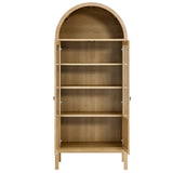 Modern Wood Grain Arched Tall Storage Display Cabinet – 71 Inch
