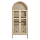 Modern Farmhouse Arched Tall Wood Storage Display Cabinet – Wood Grain 71 Inch