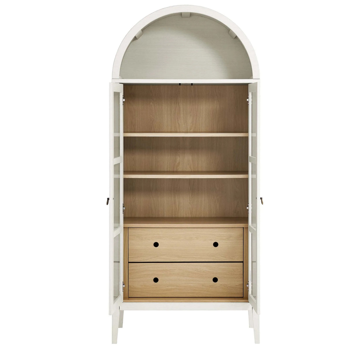 Modern Farmhouse Arched Tall Wood Storage Display Cabinet – Wood Grain 71 Inch