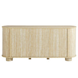 Oval Faux Travertine Sideboard Storage Cabinet – Beige Stone Finish 63 Inch