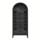 Modern Slatted Sliding Door Arched Tall Storage Cabinet – 71 Inch