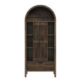 Modern Slatted Sliding Door Arched Tall Storage Cabinet – 71 Inch