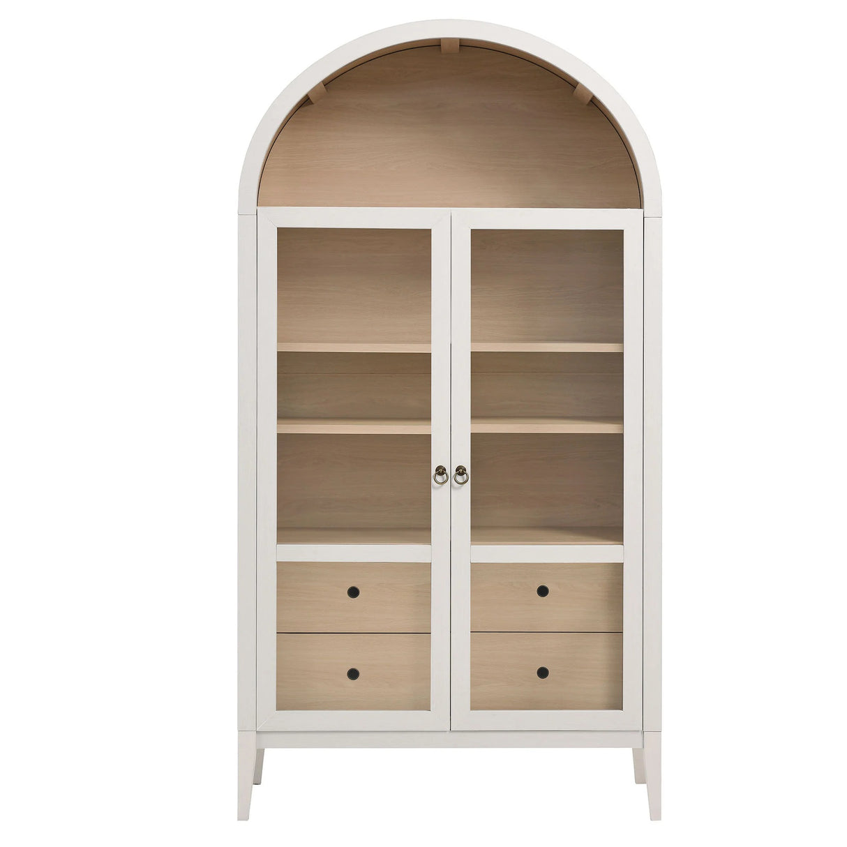 Modern Farmhouse Arched Tall Wood Storage Display Cabinet – Wood Grain 74 Inch