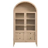 Modern Farmhouse Arched Tall Wood Storage Display Cabinet – Wood Grain 74 Inch