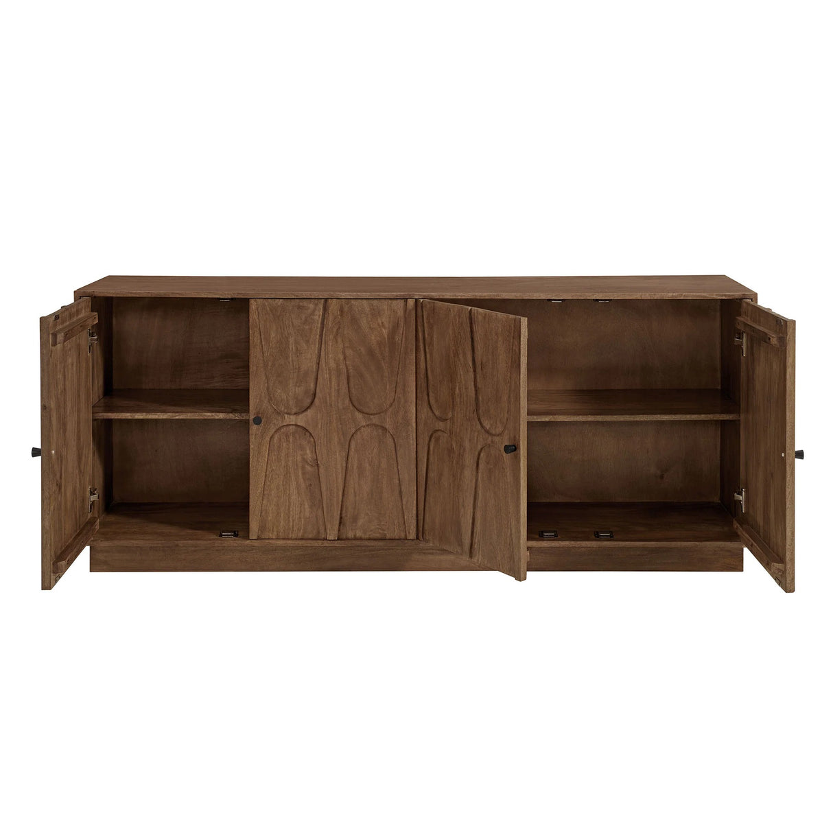 Carved Solid Mango Wood 4 Door Sideboard – Walnut 72 Inch