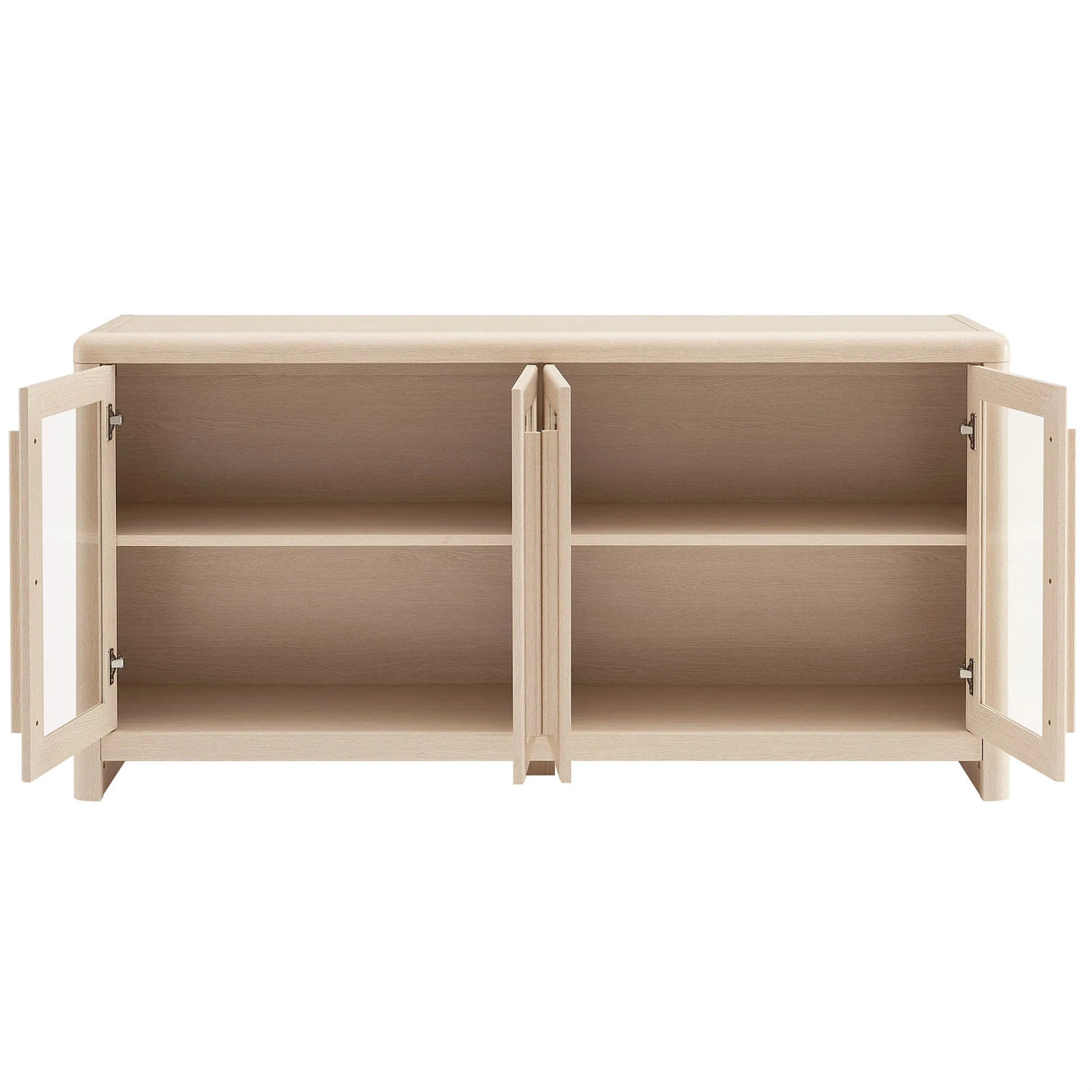 Modern Farmhouse 4-Door Glass Sideboard Storage Cabinet – Wood Grain 63 Inch
