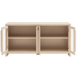 Modern Farmhouse 4-Door Glass Sideboard Storage Cabinet – Wood Grain 63 Inch