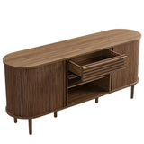 Mid-Century Fluted Oval Sideboard Cabinet – Walnut 67 Inch