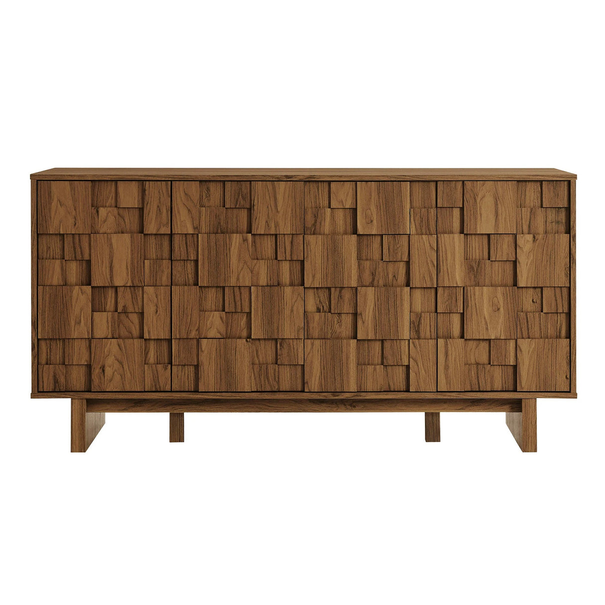Carved Geometric 4 Door Sideboard – Walnut 59 Inch