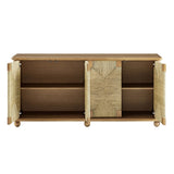 Seagrass Door Sideboard Storage Cabinet – Oak Wood 71 Inch