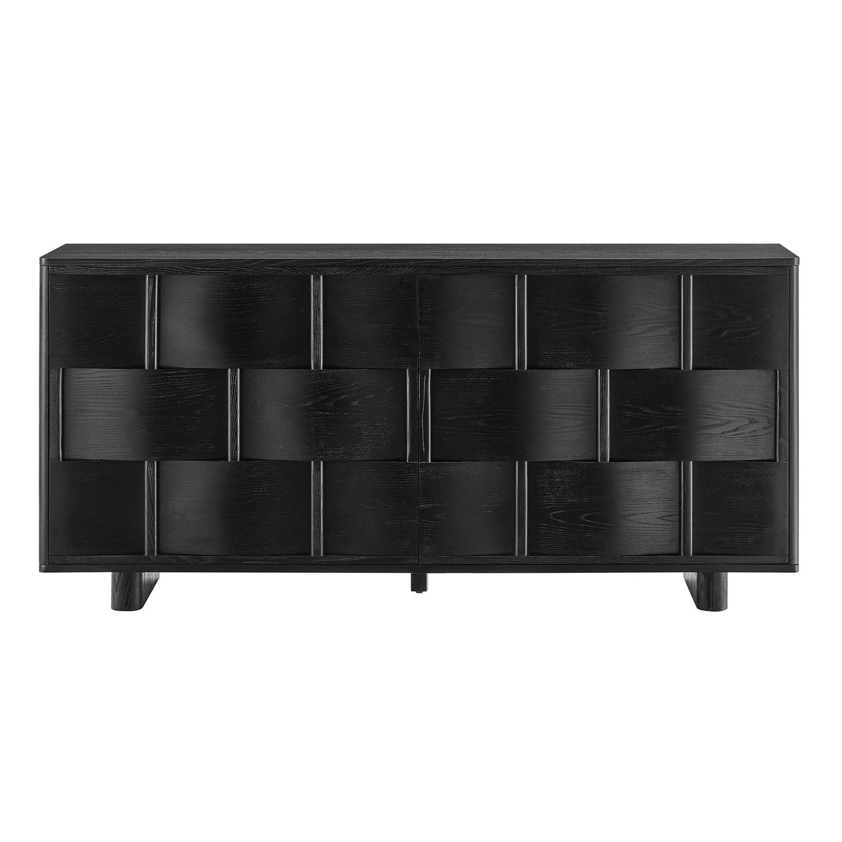 Woven Pattern Sideboard Storage Cabinet – Wood Finish 71 Inch