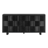 Woven Pattern Sideboard Storage Cabinet – Wood Finish 71 Inch