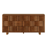 Woven Pattern Sideboard Storage Cabinet – Wood Finish 71 Inch