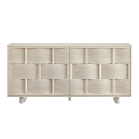 Woven Pattern Sideboard Storage Cabinet – Wood Finish 71 Inch