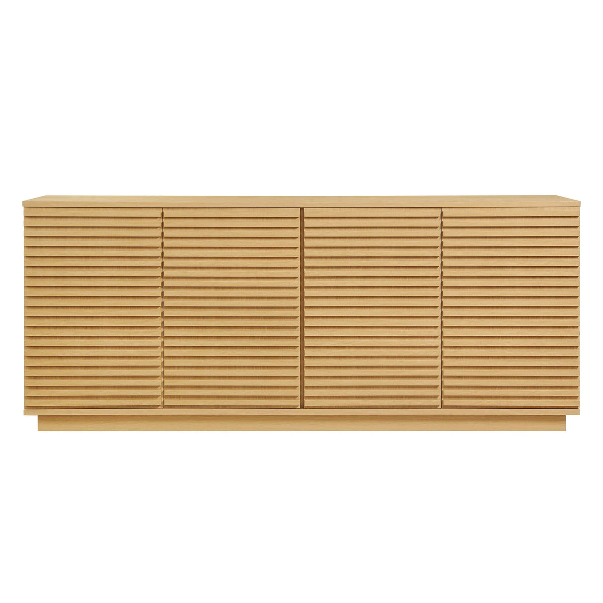 Mid-Century Fluted 4-Door Sideboard Cabinet – Wood Grain 71 Inch