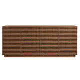 Mid-Century Fluted 4-Door Sideboard Cabinet – Wood Grain 71 Inch