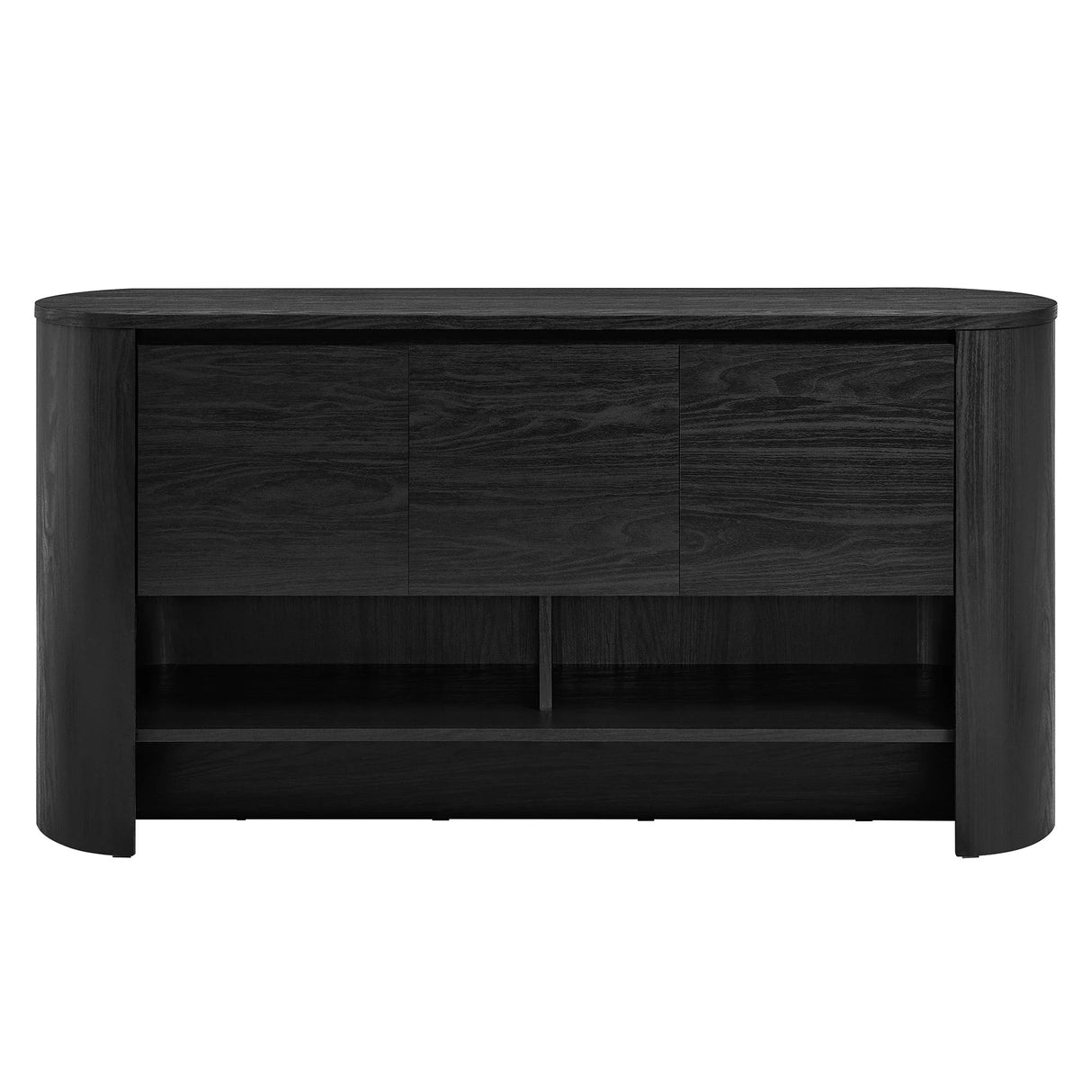 Oval Storage Sideboard Cabinet with Open Shelves – Wood Finish 62 Inch