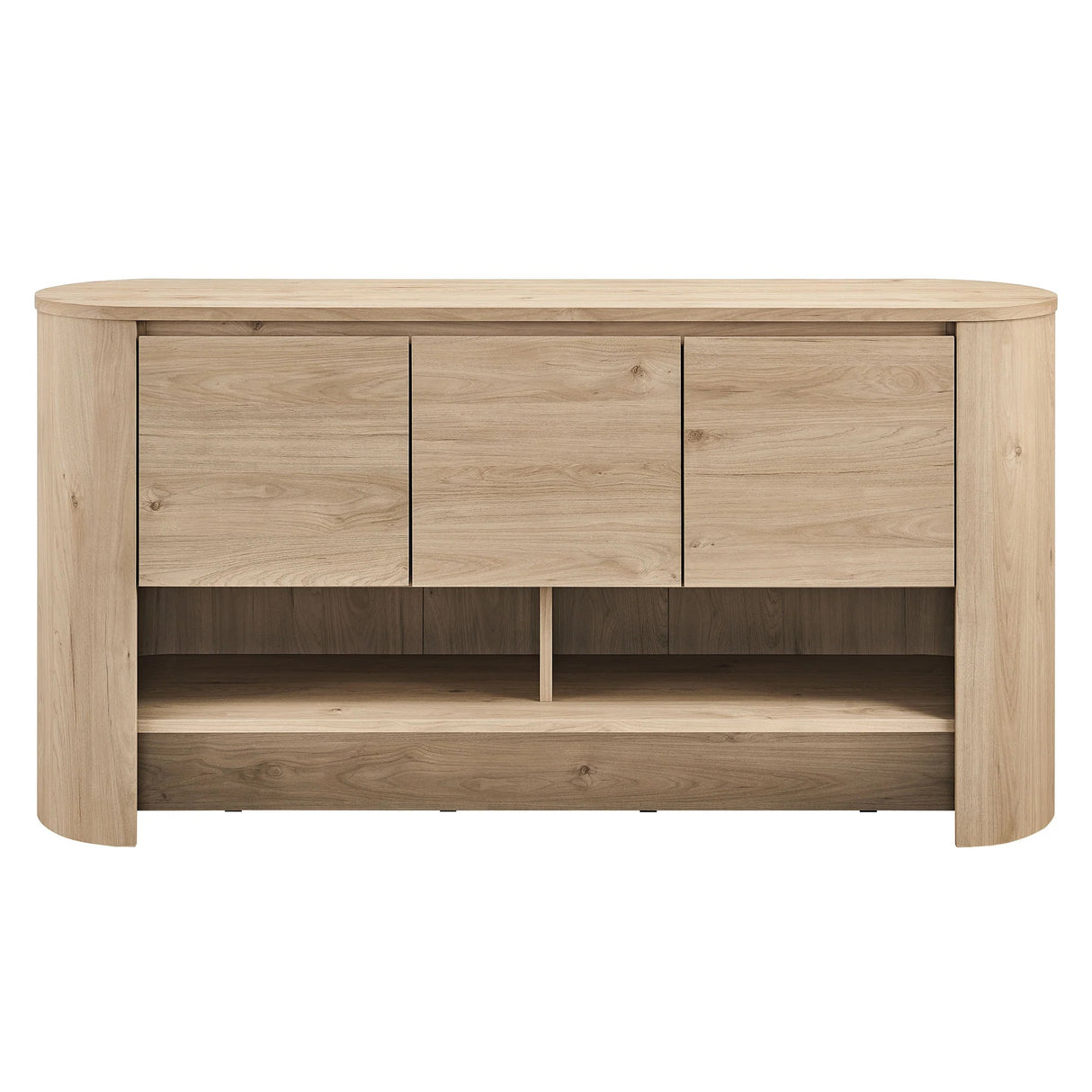 Oval Storage Sideboard Cabinet with Open Shelves – Wood Finish 62 Inch