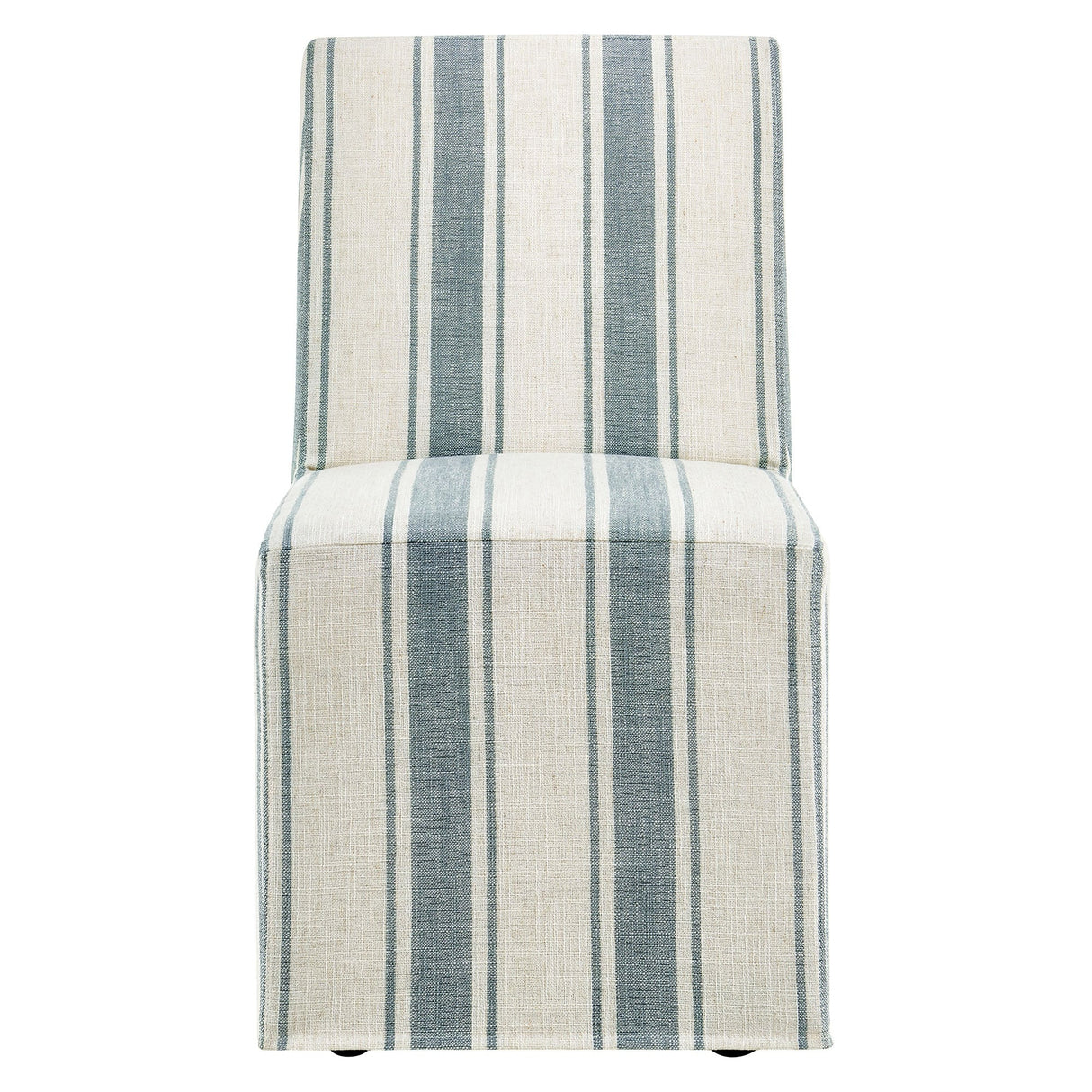Striped Slipcovered Parsons Dining Side Chair with Hidden Casters