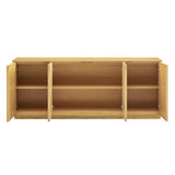 Japandi Sideboard Storage Cabinet with Woven Doors – Light Oak 76 Inch